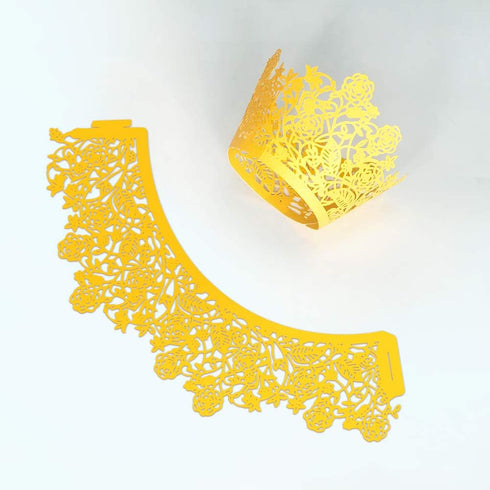 60pcs Gold Rose Lace Cupcake Wrappers, Laser Cut Decorative Liners for Wedding, Party, Birthday Cake Decoration