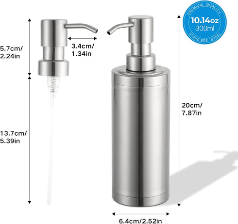 GAPPO Brushed Nickel Soap Dispenser, Stainless Steel Pump Hand Lotion Bottle for Bathroom, Bedroom & Kitchen (300ML)