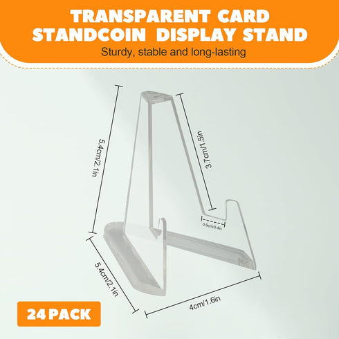 24 Pack Card Display Stand, Acrylic Coin Stand Display, Clear Small Easel Stand Mini Card Holder for Sport Cards, Baseball Card, Challenge Coin, Challenge Medals