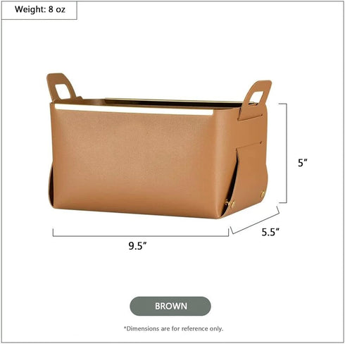 Decorative Faux Leather Basket,Small Catchall Basket for Entryway Bedside Dresser End table,Foldable Rectangle Tray