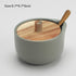 everous Salt Box base grey color Salt Cellar Elegant Design salt Boxes Big Capacity Wood lid grey Ceramic Base