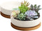 ZOUTOG 6 Inch White Ceramic Flower Planter Pots with Bamboo Tray, Pack of 2 - Plants Not Included