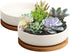 ZOUTOG 6 Inch White Ceramic Flower Planter Pots with Bamboo Tray, Pack of 2 - Plants Not Included