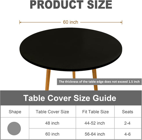 60 Inch eeivs Black Round Fitted Tablecloth Spandex Stretchable End Table Cover with Elastic Edge Cloth Table Topper