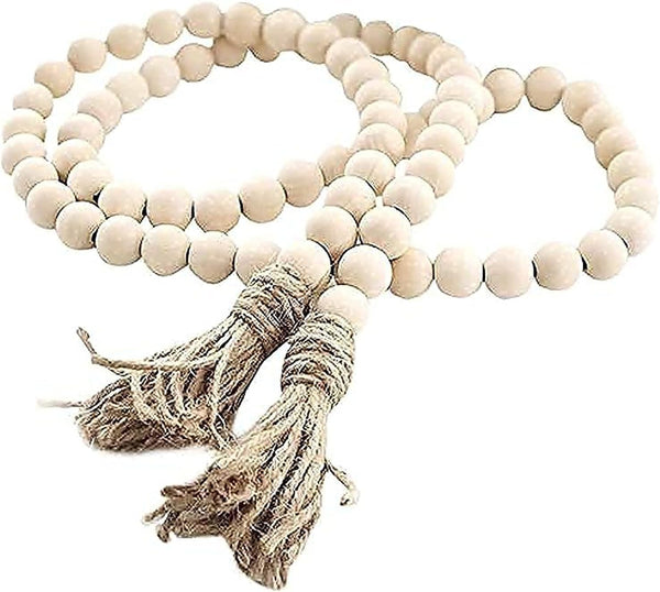 LSKYTOP 58 Inches Wood Bead Garland with Tassel, Rustic Prayer Boho Wooden Beads for Decor (1 Pack)