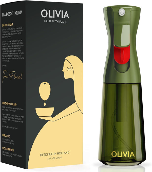 FLAIROSOL OLIVIA 200ml Glass Oil Sprayer for Cooking, Continuous Spray Bottle with Portion Control for Kitchen