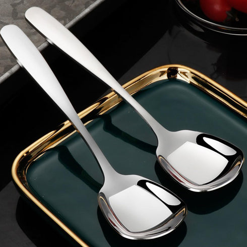 Set of 4 Square Head Spoons, Korean Style Square Sugar Spoon, Thick Heavy Stainless Steel Soup Spoons, 7 Inch Dinner