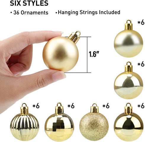 walsport Christmas Balls Ornaments for Xmas Tree, 36ct Plastic Shatterproof Baubles for Christmas Party Decoration