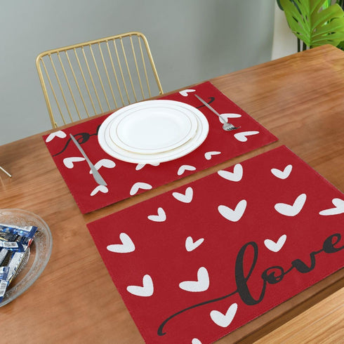 Valentine's Day Love Heart Red Buffalo Check Placemats Set of 4, Heat-Resistant Table Mats for Kitchen Dining