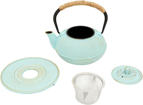 18 oz/500 ml, 3-Piece Set Set Juvale Cast Iron Tea Kettle with Infuser - Green, - Teapot for Brewing Loose Leaf Tea