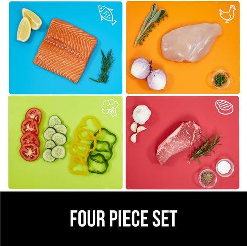 Gorilla Grip 100% BPA-Free Flexible Cutting Board Set of 4, Durable Plastic Mats, Dishwasher Safe, Multi Color
