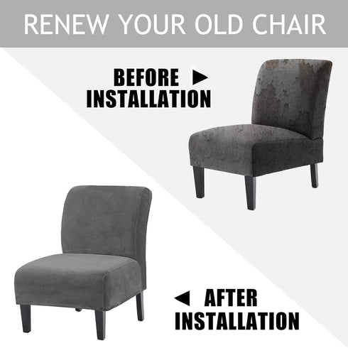 UCCONO Armless Accent Chair Slipcovers, Thick Velvet Slipper Accent Chair Covers Hotel Oversized Big Chairs, Removable