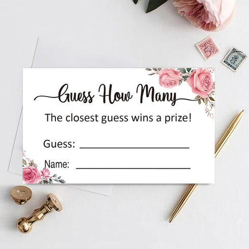 KONKAVA 3.5" 2") 50 Guess How Many Game Cards, Baby Shower Bridal Shower Game Cards (Pink Rose x Pieces