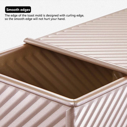 Pullman Loaf Pan with Lid, Non-Stick Bakeware, Golden Corrugated Carbon Steel Bread Toast Box Mold for Baking Bread
