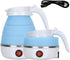 Small Foldable Portable Electric Kettle, Silicone Collapsible Heating Water Boiler Tea Pot for Camping, Blue