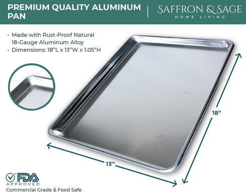 Commercial Quality Cookie Sheet Pan, 2 Pack Aluminum Half Sheet Baking Pan, Rust & Warp Resistant, Heavy Duty