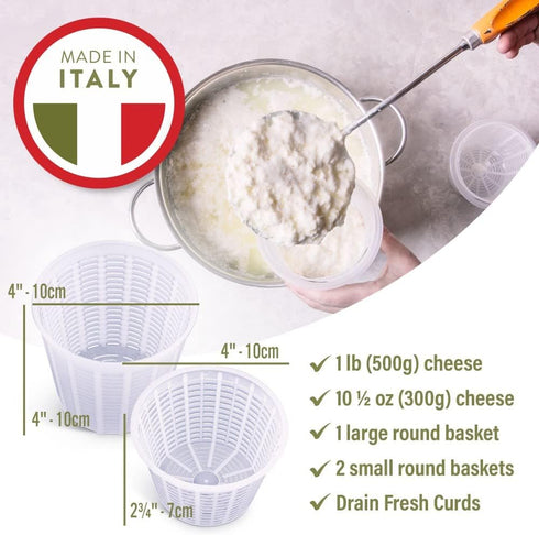 Set 5 Set Easy Cheesemaking | Cheese Molds + Cheese Making Book | Made in Italy | Recipes to Make Ricotta, Paneer