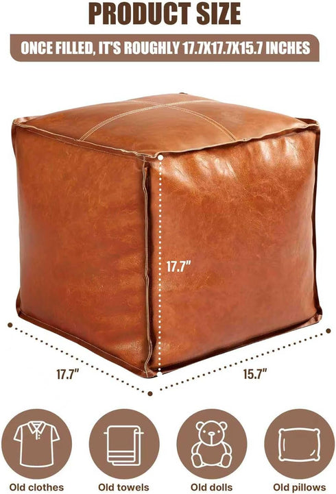 Gloruoia Faux Leather Unstuffed Pouf Ottoman Square Floor Cushion Cover with Zipper Wear-Resistant & Easy to Clean