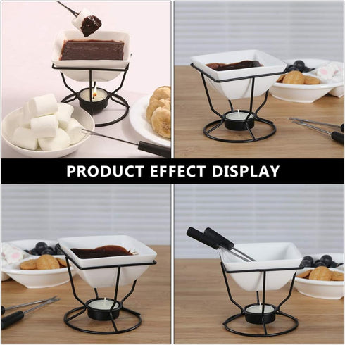 YARNOW Ceramic Butter Warmer Fondue Pot with Tealight Candle, Chocolate Melt Pot for Cheese and Chocolate