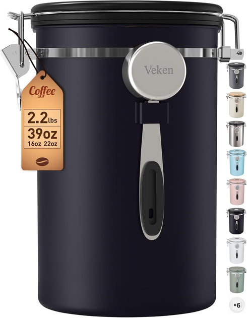 Veken Coffee Canister, 39OZ Large Christmas Coffee Lovers Gift Basket Set,Airtight Stainless