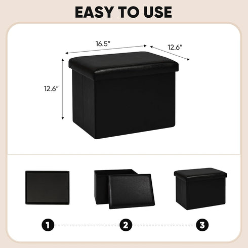 16.5"x12.6"x12.6" B FSOBEIIALEO Folding Storage Ottoman Cube Faux Leather Ottomans for Living Room, Bedroom, Home