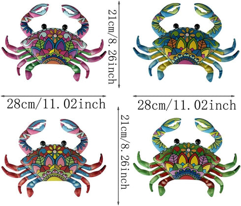 11inch Set 4 SOBLUING Big Crab Wall Decor Metal Crabs Decorations, Tiki Bar Wall Decor Coastal Sculptures for Home