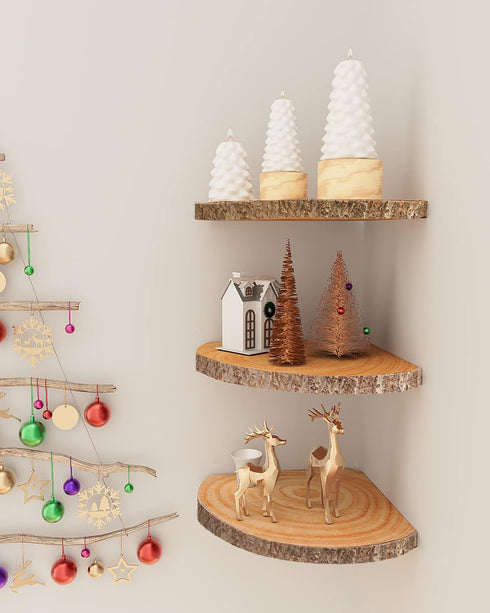 ShineZoom Shelves3Pcs Corner Floating Wood Corner Shelf Rustic Corner Shelves Wall Corner Shelf