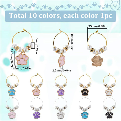 SUNNYCLUE 1 BOX 10PCS Enamel Dog Wine Glass Charms, Cute Drink Markers for Wedding Holiday Party
