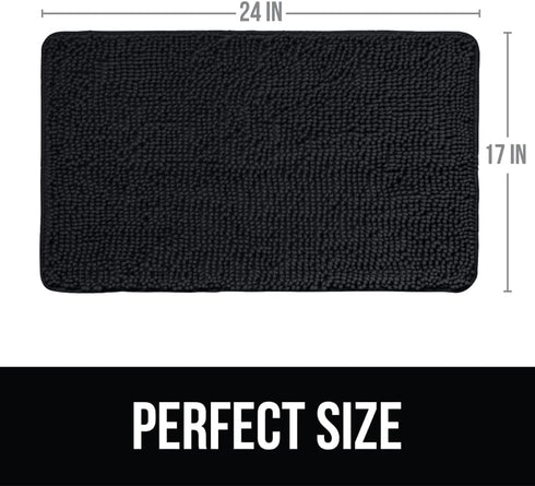 KANGAROO Luxury Chenille Bath Rug, Extra Soft and Absorbent Shaggy Kids Bathroom Rugs, Machine Wash Mat, Strong Underside, Plush Carpet Mats for Tub, Shower, Bathtub and Bath Room, 24x17, Black