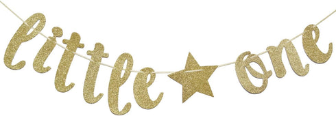 Welcome Little One Glitter Banner, Pre-strung Baby Shower Decor for Gender Reveal Party (Gold)