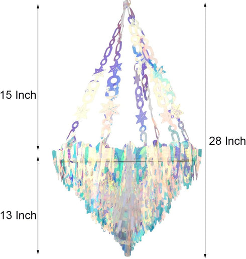 Frozen Holographic Chandelier Shaped Hanging Decoration, Shiny Iridescent White Foil Ceiling Decorative OrnamentUnicorn