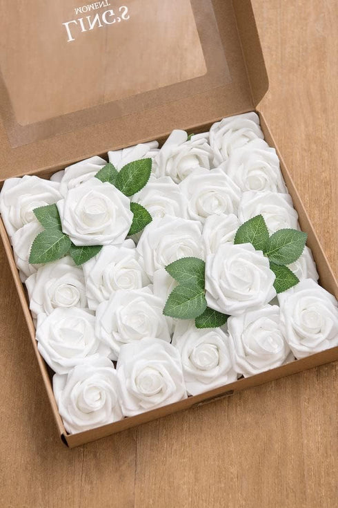 Ling's Moment Artificial Rose Flowers, 25pcs Foam Roses with Stem for DIY Wedding Bouquets and Home Decorations