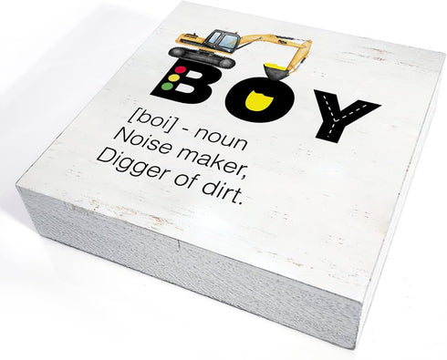 HDKY Construction Nursery Wood Box Sign Construction Truck Boy Definition Wooden Box Sign Block for Wall Desk Home Boys