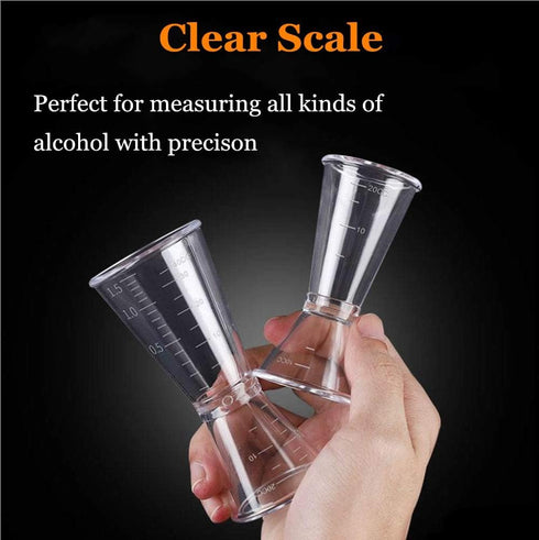 Double Clear Plastic and Stainless Steel Jigger, Set of 3, Cocktail Measuring Shot Glasses for Bar Party