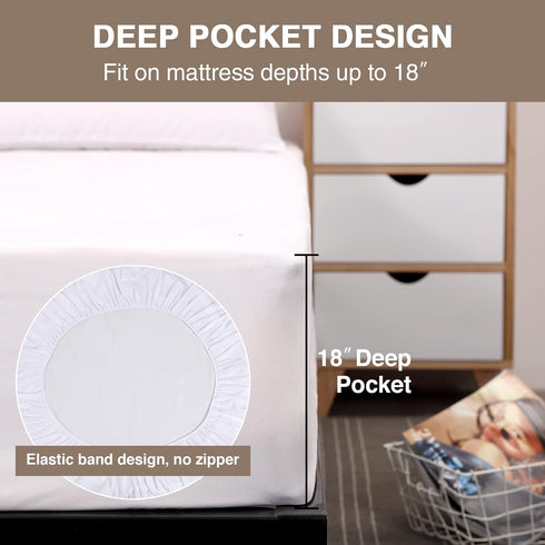 18" Mecerock Mattress Protector, Breathable and Soft Waterproof Mattress Protector, Mattress Cover, Fitted to Deep
