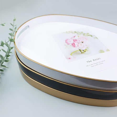 Orange Oval Decorative Tray with Handles, Versatile Serving Tray for Coffee Table, Ottoman, Ideal for Serving