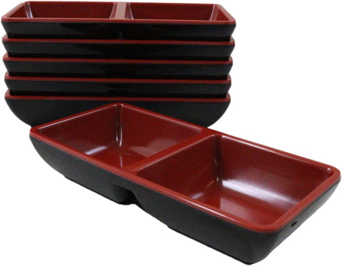 Ebros Red And Black Melamine Traditional Design Condiments Bowl, Ketchup BBQ Soy Sauce Dipping Dish with Divider