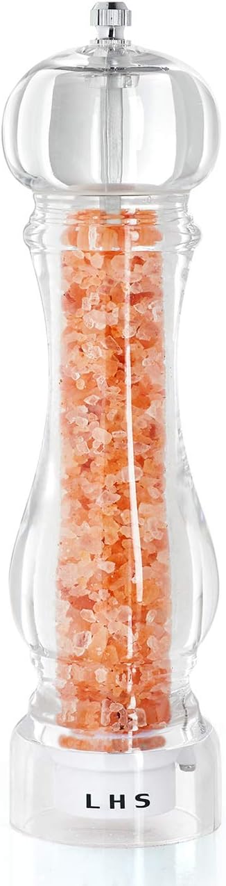 LHS Pepper Mill Grinder, Salt Grinder with Adjustable Coarseness, Clear