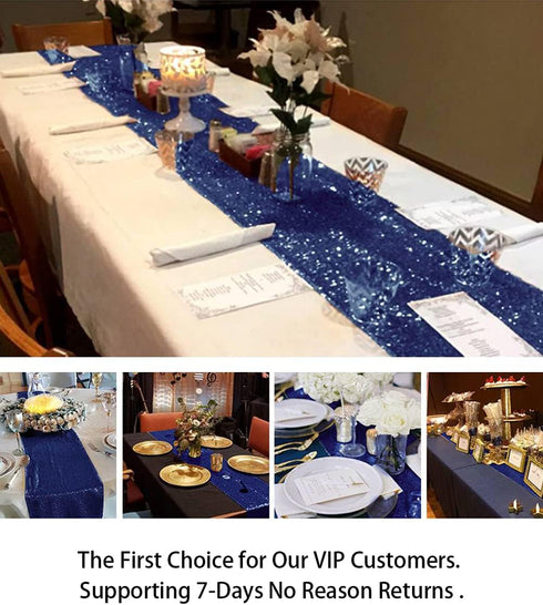 ShinyBeauty 2 Pack Navy Blue Sequin Table Runners | 12in x 108in Elegant Dining Table Accessory for Fall & Christmas