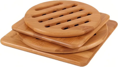 Hot Pads Trivet, Solid Bamboo Wood Trivets for Hot Dishes, 4pcs Multi Size