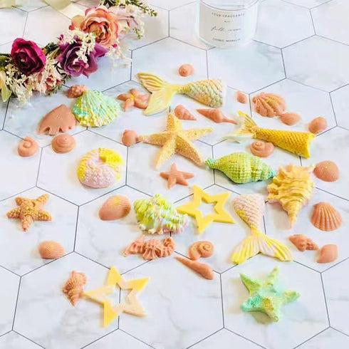 4PCS Marine Theme Fondant Silicone Mold, Seaweed, Fish, Crab, Coral, Conch, Sea Shells Shape DIY Baking Tools