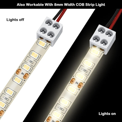 25 Pack Solderless LED Tape Light Connector, 2 Pin Terminal Block for 5V 12V 24V Single Color LED Strip Lights