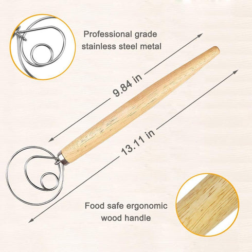 2 Pcs Danish Dough Whisk, Large Stainless Steel