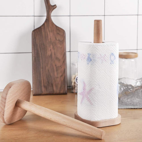UHBGT Paper Towel Holder - Kitchen Paper Hanger Rack, Bathroom Towel Roll Stand Organizer for Countertop, Wooden Paper