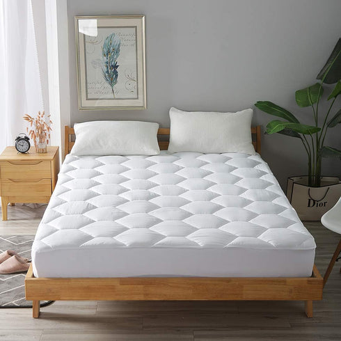 Twin Mattress Pad, 8-21" Deep Pocket Protector Ultra Soft Quilted Fitted Topper Cover for Dorm Home Hotel - White