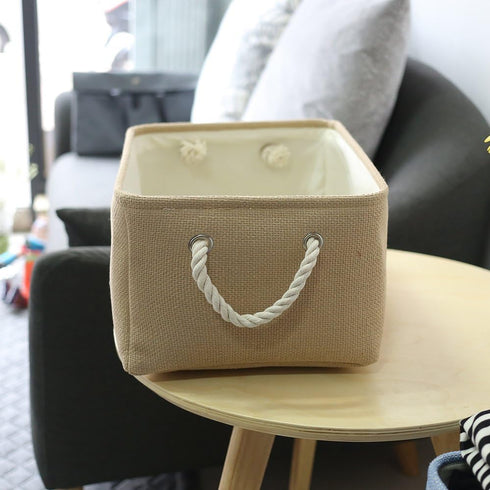 TheWarmHome Decorative Basket Rectangular Fabric Storage Bin with Handles for Clothes (Beige)