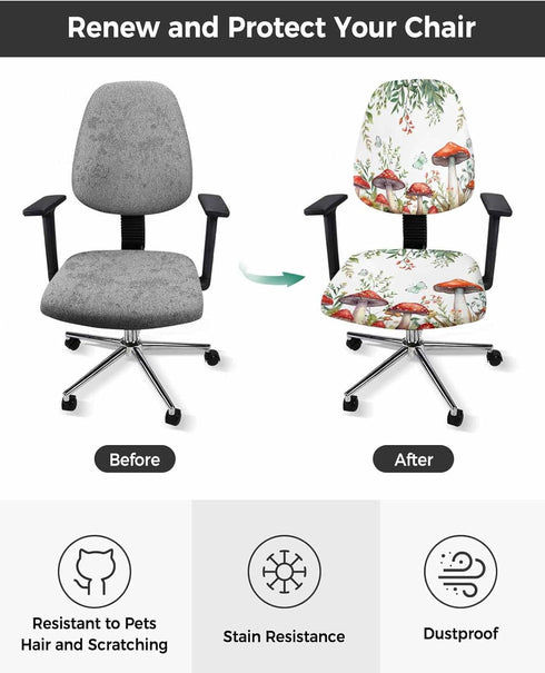 Mushroom Eucalyptus Office Chair Covers Stretchable 2 Piece, Soft Decorative Computer Desk Chair Cover Protector Universal Rotating Chair Slipcover Green Leaves Wildflower Herb White by Jolunifun