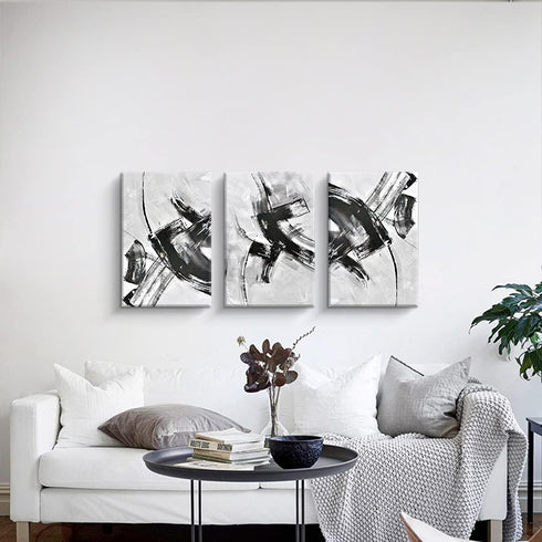 Creoate Black and White Wall Art Decor for Bedroom, 3 Pieces Abstract Lines Canvas Print Artwork for Living Room