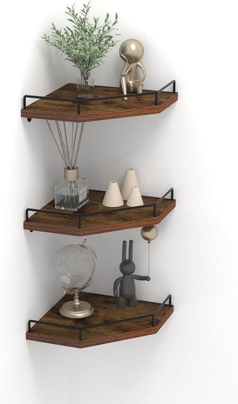 Trwcrt Corner Shelf Wall Mounted Set of 3, Floating Wall Shelves Rustic