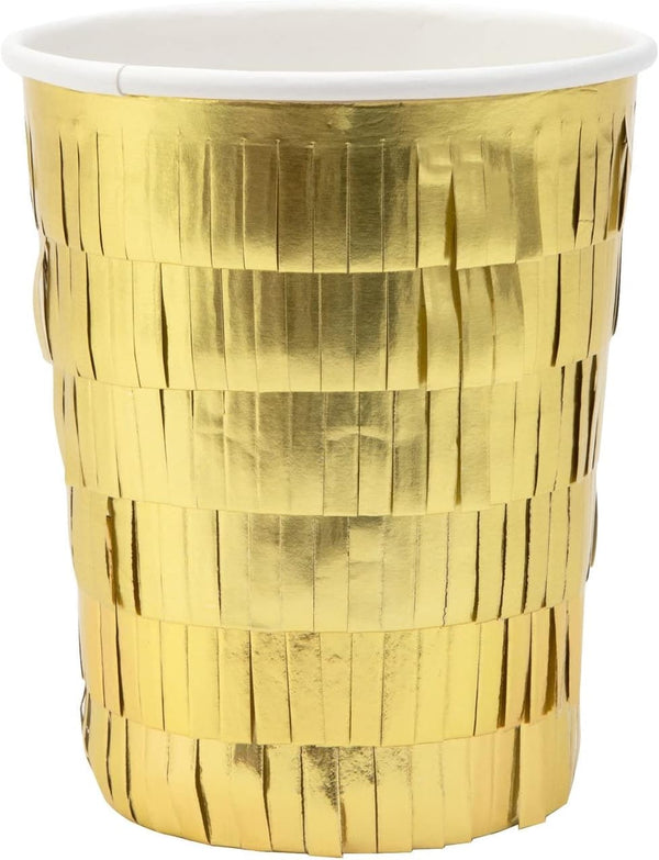 Meri Meri Gold Fringe Party Cups, Pack of 8 Disposable Paper Cups, 9oz, Ideal for Hot or Cold Drinks